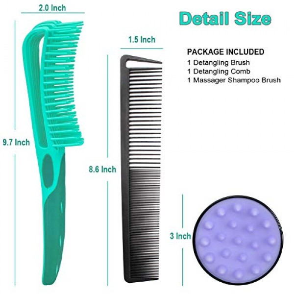 3 Pcs Detangling Brush Set with Hair Scalp Massager & Hair Comb, ...