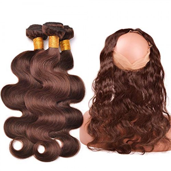 #4 Light Brown 3 Bundles With Closure 360 Frontal Pre Plucked Wit...