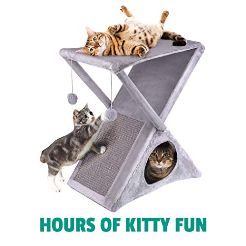 Ruff n Ruffus Foldable Cat Tower Tree + Free Bonus Handheld Chas...