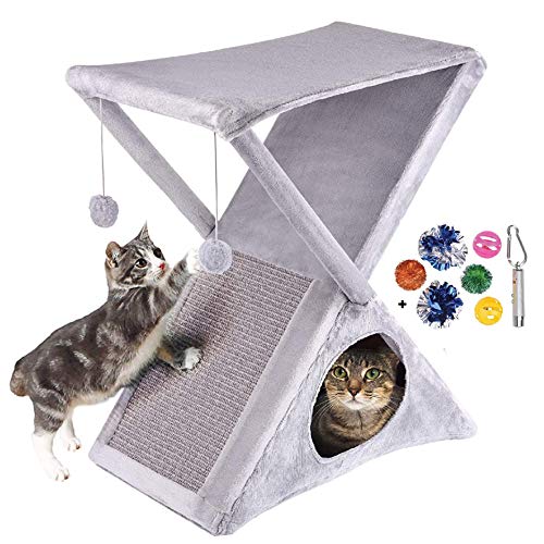 Ruff n Ruffus Foldable Cat Tower Tree + Free Bonus Handheld Chas...
