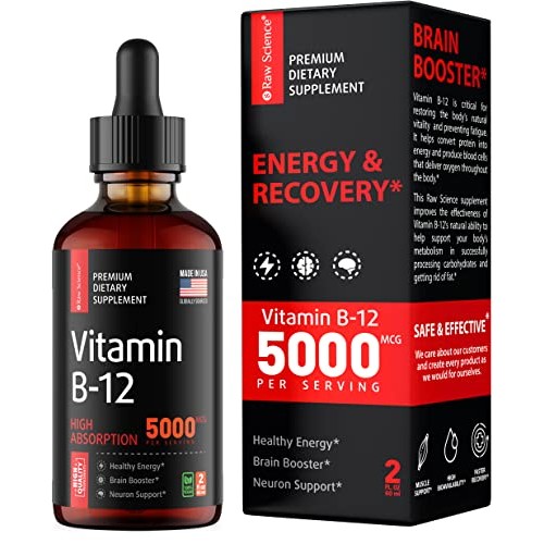 Vitamin B12 Liquid Drops Sublingual 5000mcg, Methyl & Methylcobal...