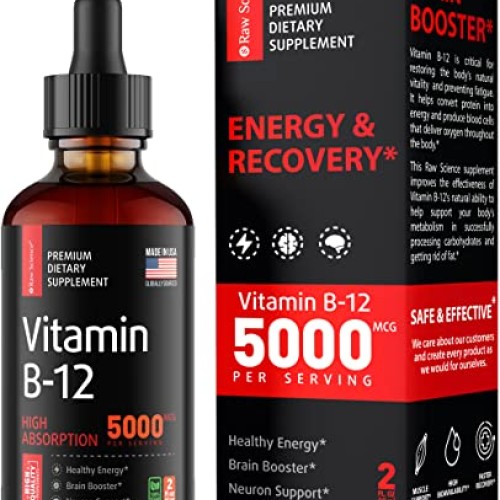 Vitamin B12 Liquid Drops Sublingual 5000mcg, Methyl & Methylcobal...