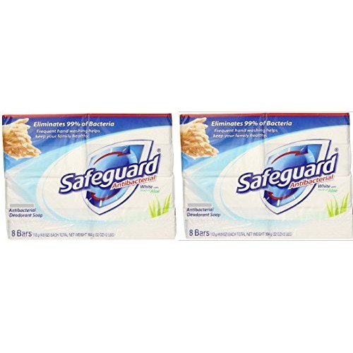 Safeguard Antibacterial Soap, White with Aloe, 4 oz bars, 8 ea P...