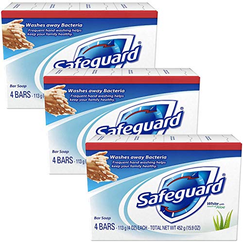 Safeguard Deodorant Soap White with Aloe 4 oz bars, 4ea Pack of 3