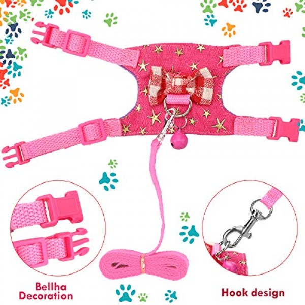 2 Pieces Small Pet Harness with Bowknot and Bell Decor, No Pullin...