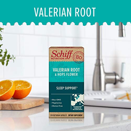 Schiff Valerian Root Extract & Hops Flower Vegetarian Capsules, ...