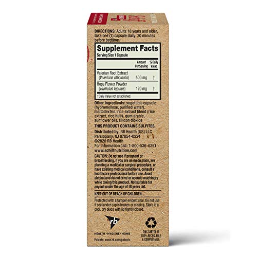 Schiff Valerian Root Extract & Hops Flower Vegetarian Capsules, ...