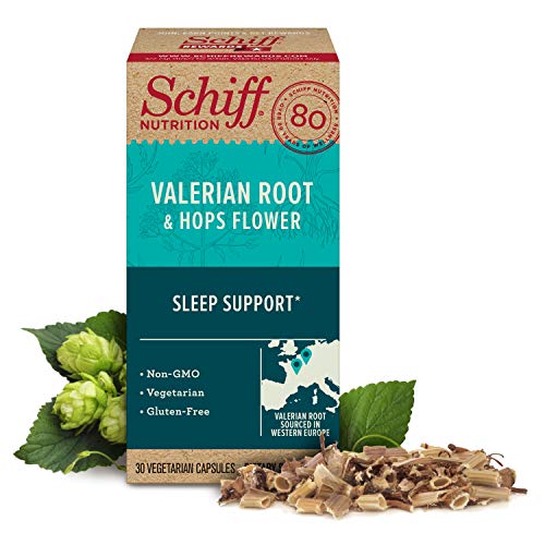 Schiff Valerian Root Extract & Hops Flower Vegetarian Capsules, ...
