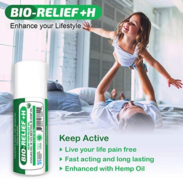 BIO-RELIEF +H, Hemp Pain Relief Gel, Cooling Gel w 10% Menthol in...