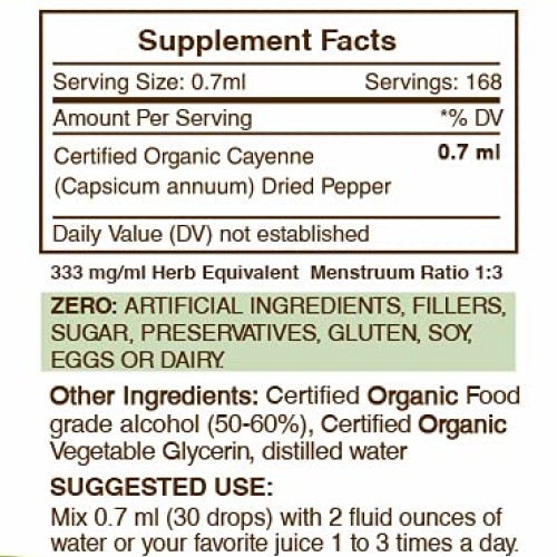 Cayenne Tincture Alcohol Extract, Organic Cayenne Capsicum annuu...