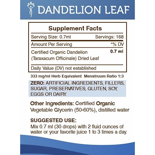 Dandelion Leaf Tincture Alcohol-Free Liquid Extract, Organic Dand...