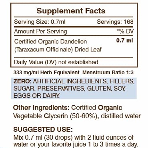 Dandelion Leaf Tincture Alcohol-Free Liquid Extract, Organic Dand...