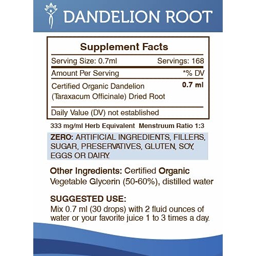 Dandelion Root Tincture Alcohol-Free Liquid Extract, Organic Dand...