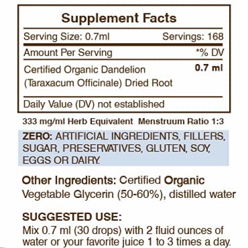 Dandelion Root Tincture Alcohol-Free Liquid Extract, Organic Dand...