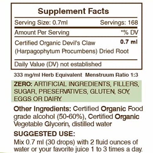 Devils Claw Alcohol Liquid Extract, Organic Devils Claw Harpag...