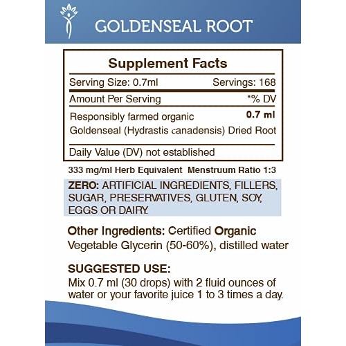 Goldenseal Alcohol-Free Liquid Extract, Organic Goldenseal Hydra...