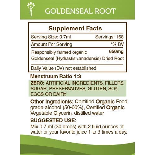 Goldenseal Root Tincture Alcohol Extract, Organic Goldenseal Hydr...