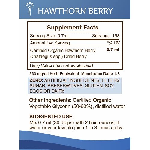 Hawthorn Berry Tincture Alcohol-Free Extract, Organic Hawthorn Be...