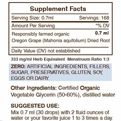 Oregon Grape Alcohol-Free Liquid Extract, Responsibly farmed Orga...
