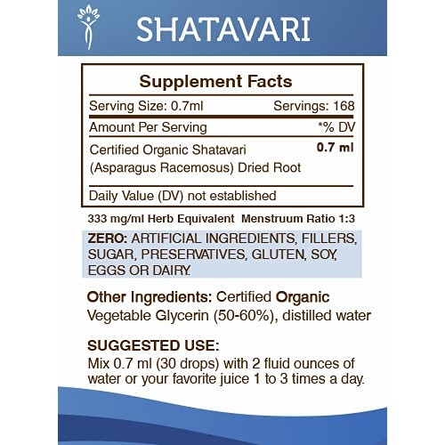 Shatavari Alcohol-Free Liquid Extract, Organic Shatavari Asparag...