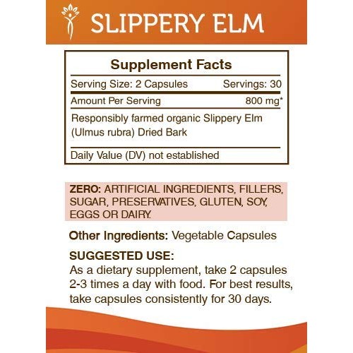 Slippery Elm 60 Capsules2 pcs., 800 mg, Responsibly farmed Orga...