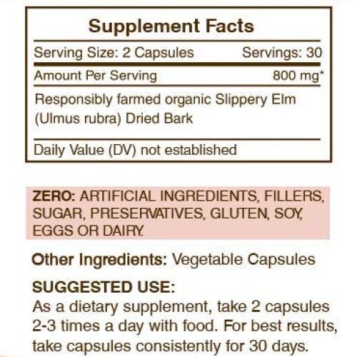 Slippery Elm 60 Capsules2 pcs., 800 mg, Responsibly farmed Orga...