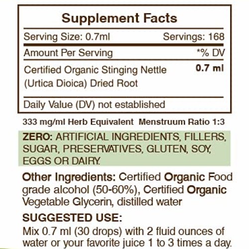 Stinging Nettle Root Alcohol Liquid Extract, Organic Stinging Net...