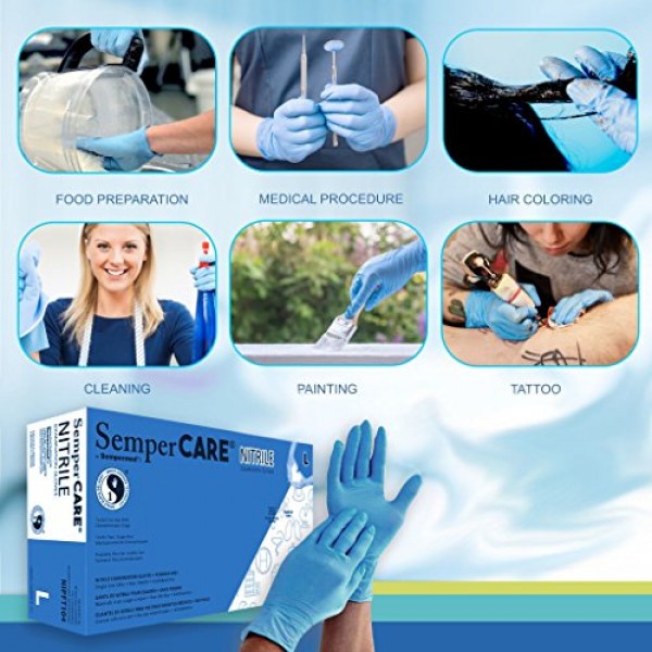 SemperCare Blue Nitrile Disposable Gloves Powder Free 4.3 Mil Lat...