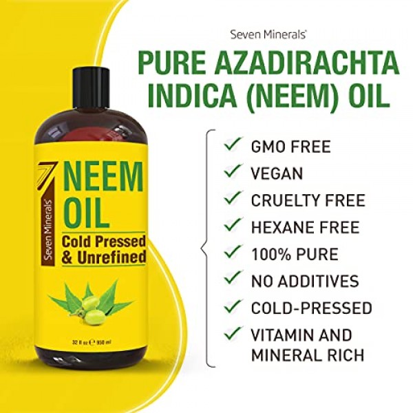 Pure Cold Pressed Neem Oil - Big 32 fl oz Bottle - Non-GMO, Hexan...