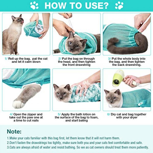 2 Pieces Cat Bathing Bag Cat Shower Net Bag Anti-Bite Anti-Scratc...