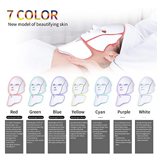 LED Face Mask Light Therapy 7 Colors light Mask for Neck Skin Rej...