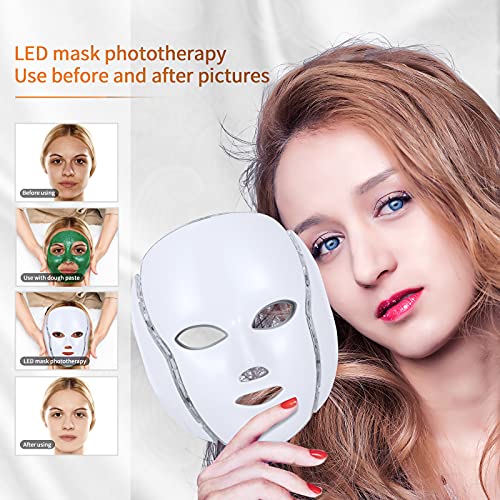 LED Face Mask Light Therapy 7 Colors light Mask for Neck Skin Rej...
