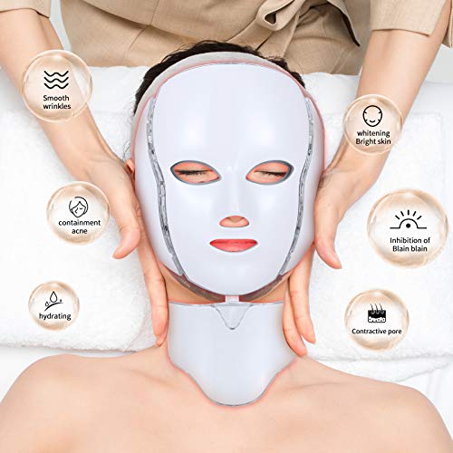 LED Face Mask Light Therapy 7 Colors light Mask for Neck Skin Rej...
