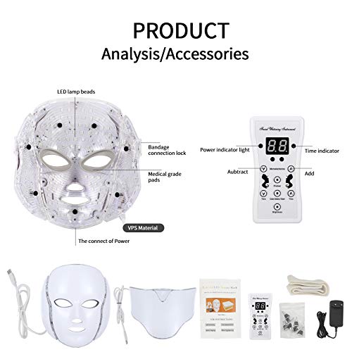 LED Face Mask Light Therapy 7 Colors light Mask for Neck Skin Rej...