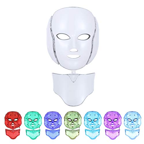 LED Face Mask Light Therapy 7 Colors light Mask for Neck Skin Rej...