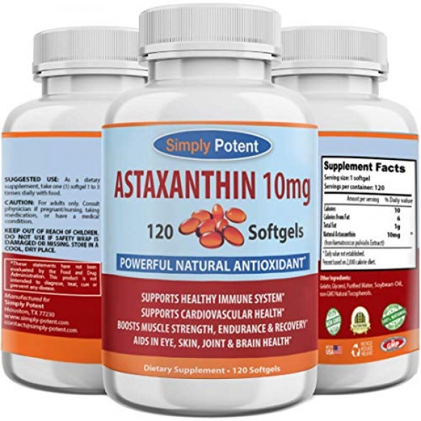 Astaxanthin 10mg 120 Softgels, High Potency Triple Strength Antio...