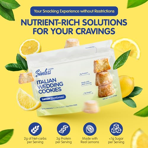 SINLESS SNACKS Keto Cookies Snack, Italian Wedding Lemon Cookies,...