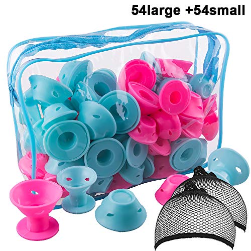 SIQUK 110 Pcs Silicone Hair Curlers Blue and Pink Magic Hair Roll...