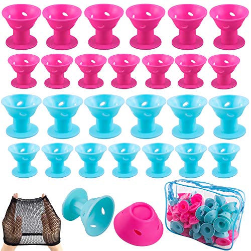 SIQUK 110 Pcs Silicone Hair Curlers Blue and Pink Magic Hair Roll...