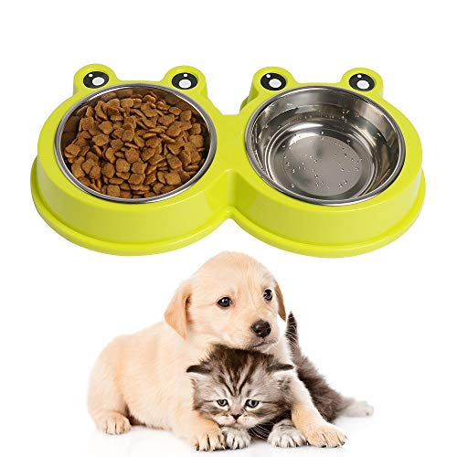 Double Dog Cat Bowls Premium Stainless Steel Pet Bowls with No-Sl...