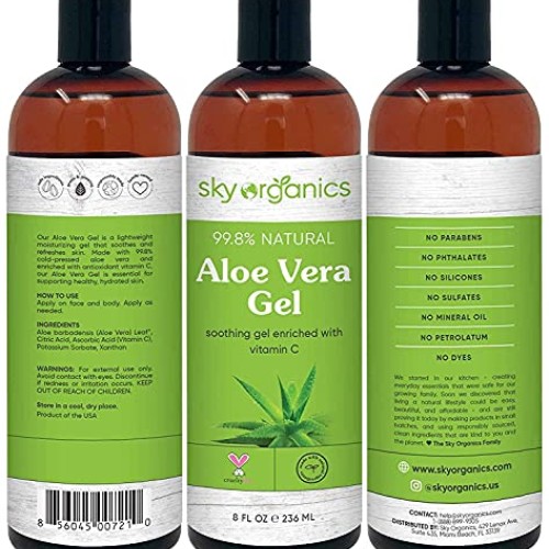 Aloe Vera Gel 8oz x 3 Pack All Natural Ultra Hydrating Skin Coo...