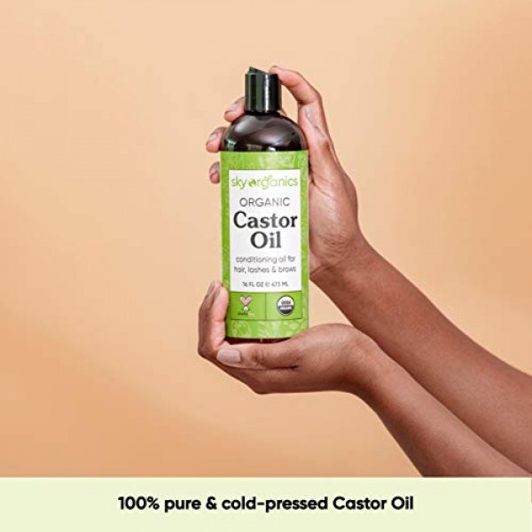 Castor Oil USDA Organic Cold-Pressed 16oz 100% Pure Hexane-Free...