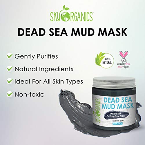 Dead Sea Mud Mask by Sky Organics 8 oz For Face, Acne, Oily Ski...