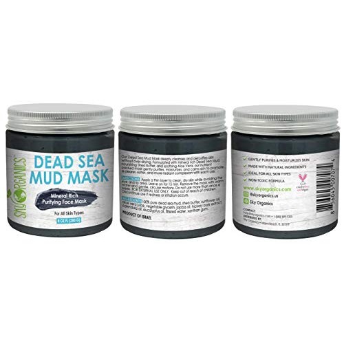 Dead Sea Mud Mask by Sky Organics 8 oz For Face, Acne, Oily Ski...