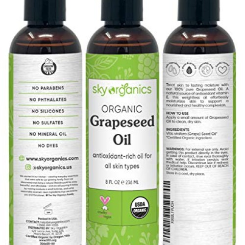Grapeseed Oil by Sky Organics 8oz 100% Pure, Natural & Cold-Pre...