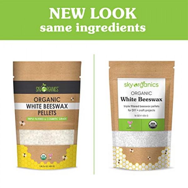 Organic White Beeswax Pellets 1lb by Sky Organics 100% Pure USD...
