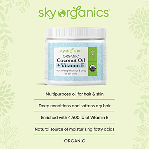 USDA Organic Coconut Oil with Vitamin E 16.9 oz Jar Pure Vitami...