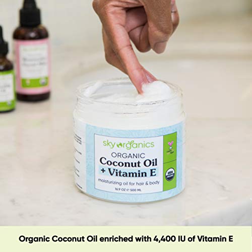 USDA Organic Coconut Oil with Vitamin E 16.9 oz Jar Pure Vitami...
