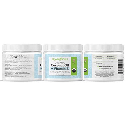 USDA Organic Coconut Oil with Vitamin E 16.9 oz Jar Pure Vitami...