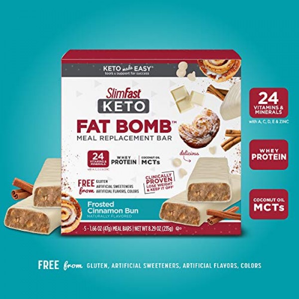 SlimFast Keto Fat Bomb Meal Replacement Bars - Frosted Cinnamon B...
